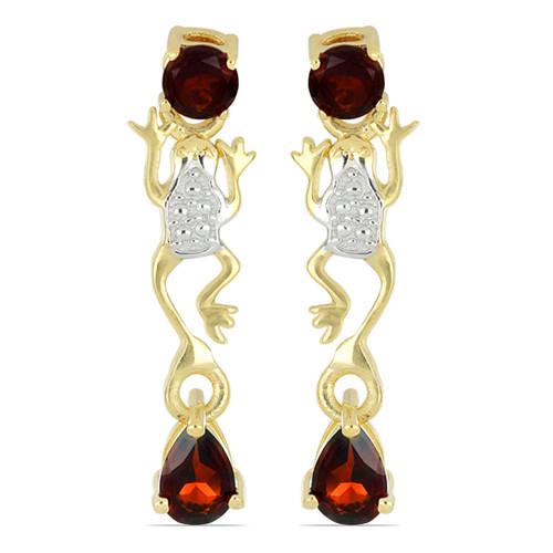 BUY NATURAL GARNET GEMSTONE FROG EARRINGS IN 925 STERLING SILVER